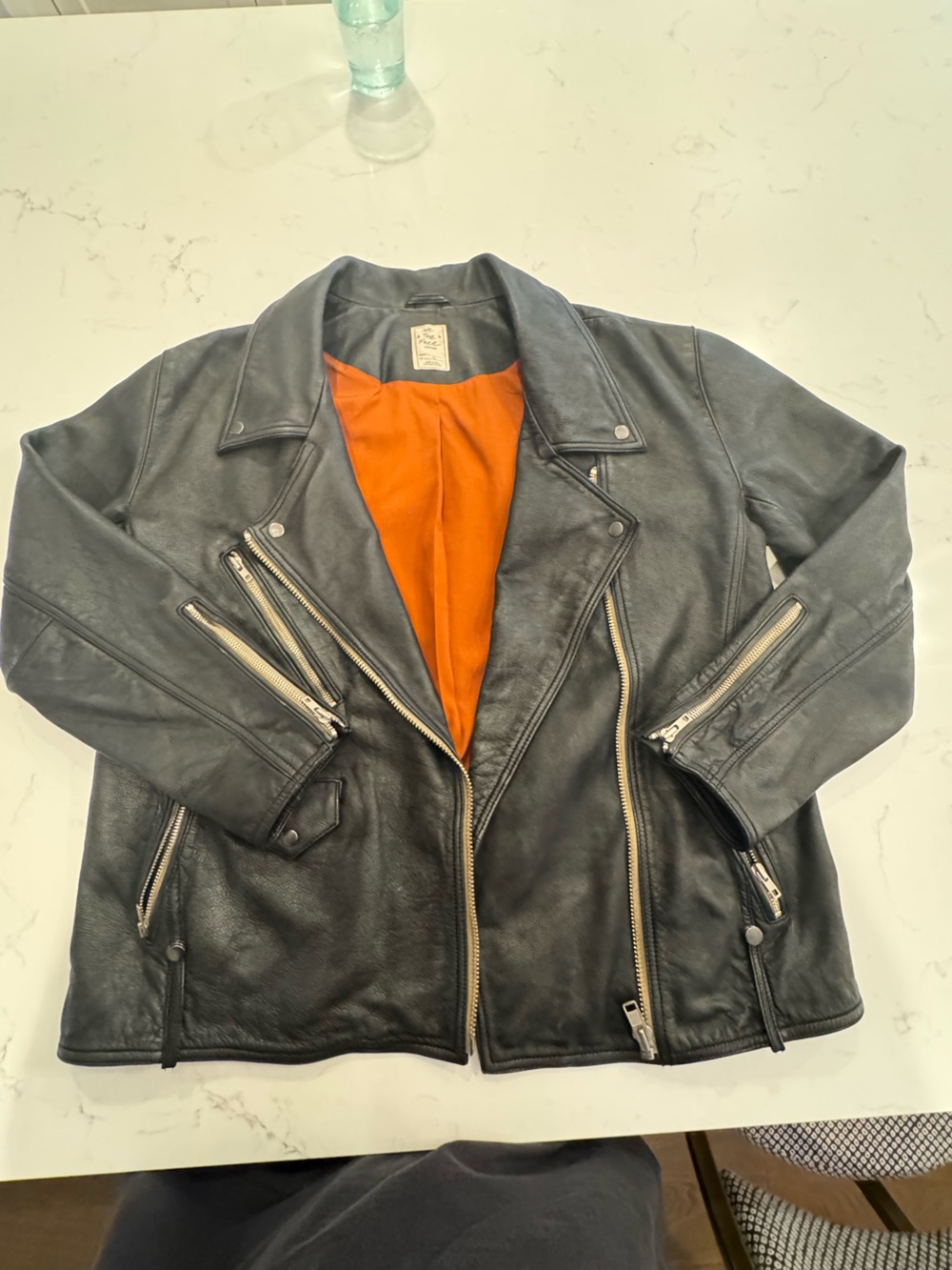 Free People Jealousy Black Leather Moto Jacket - Size XL